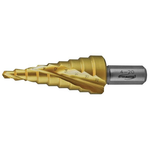 STEP DRILL 6 - 30MM X 2MM SPIRAL FLUTE HSS TIN-CO 